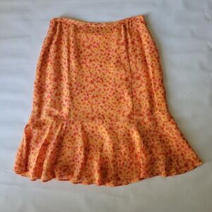 Valerie Stevens Flared Hem Silk Skirt Orange Spotted Mod Party Preppy Retro 90s